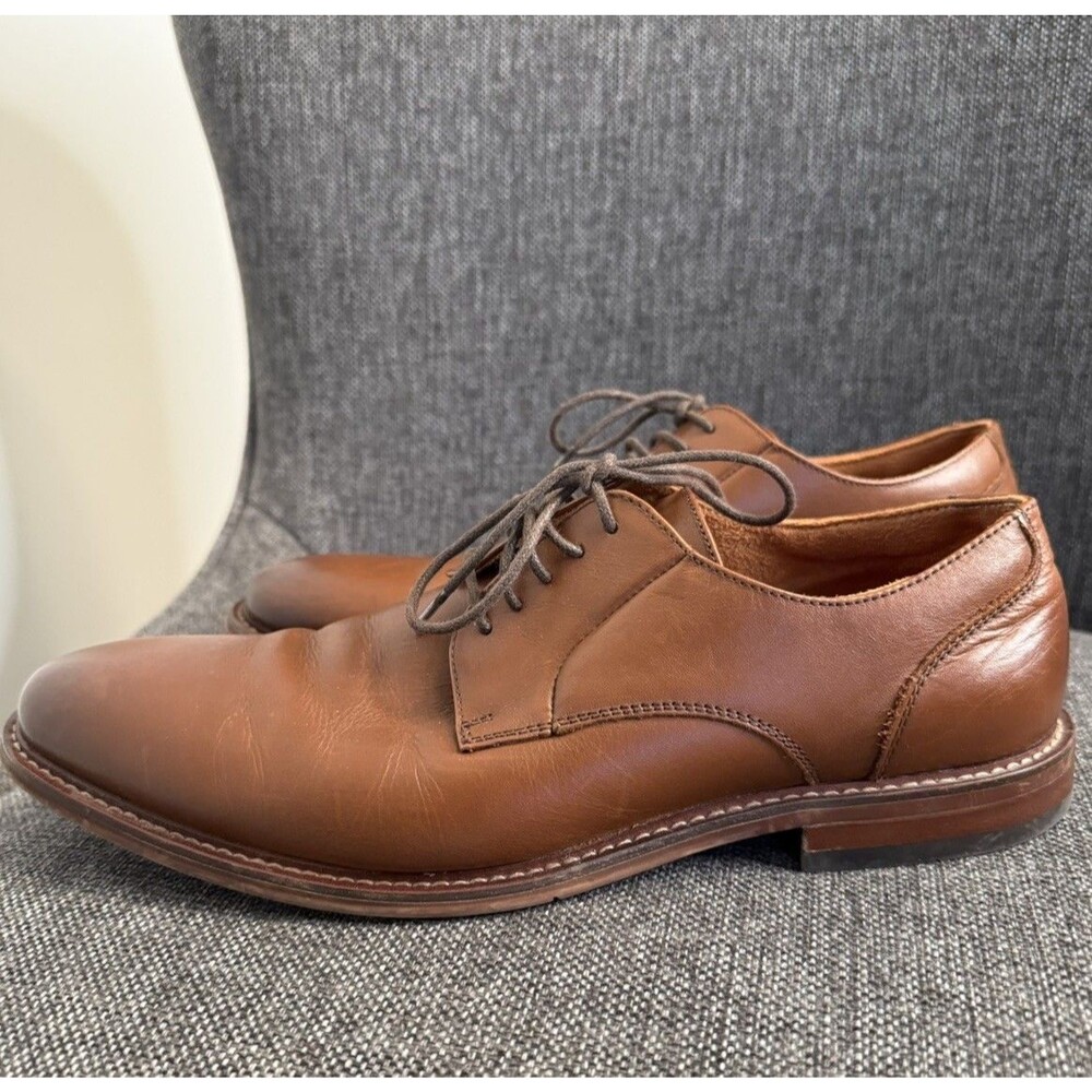 Stacy Adams Marlton Plain Toe Oxford Mens  8.5M Brown Cognac Leather Dress Shoes